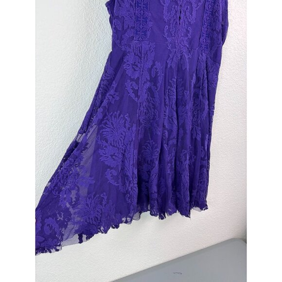 Free People women's 0 purple lace v-neck sleeveless‎ mini fit and flare dress - Picture 5 of 7